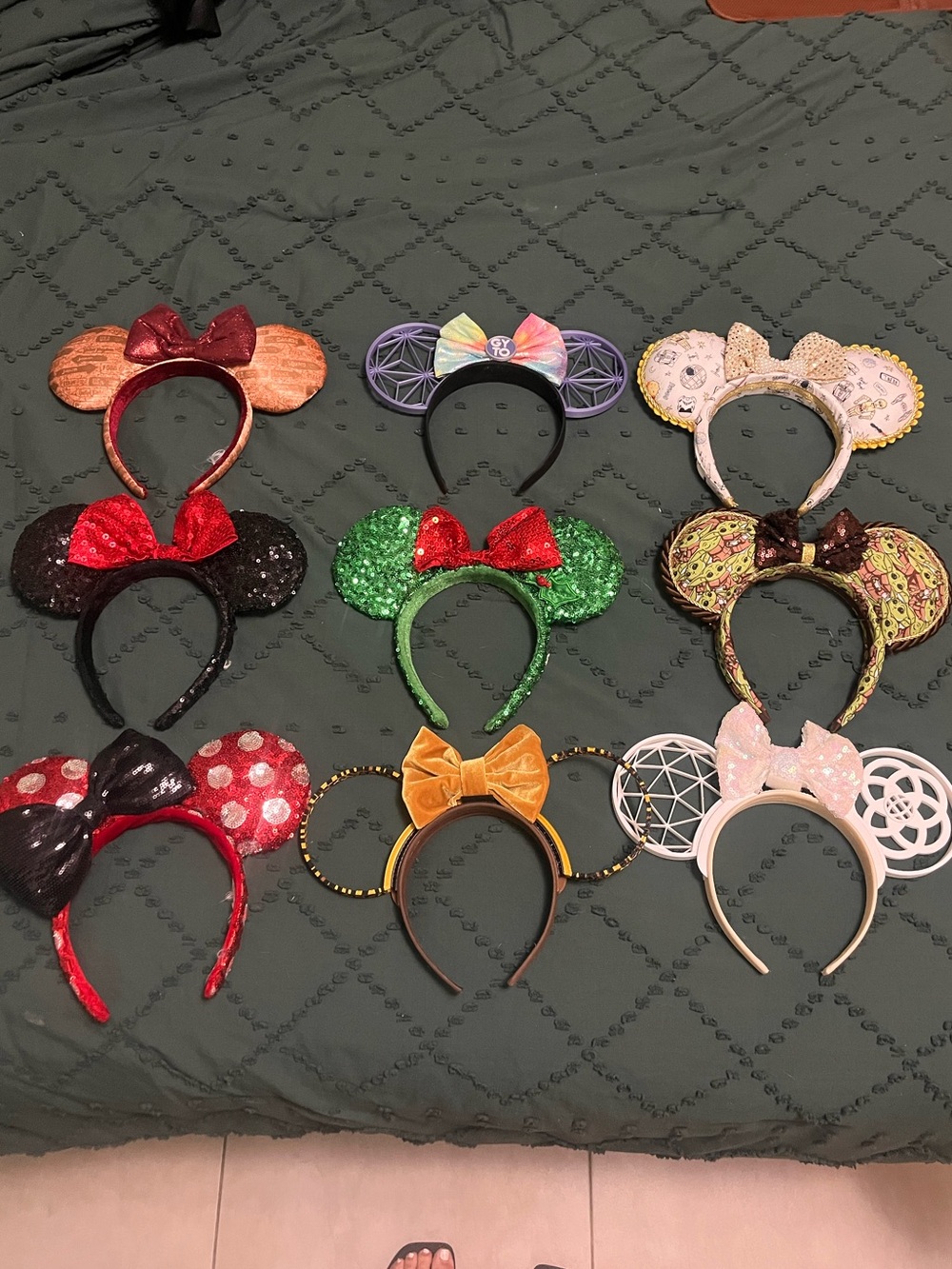Set of 9 Decorative Mouse Ear Headbands - Assorted Colors